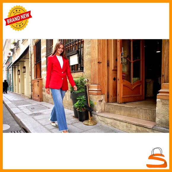 Classic Notch Lapel Blazer Business Casual Fitted Open Front Work Jacket - Picture 6 of 7